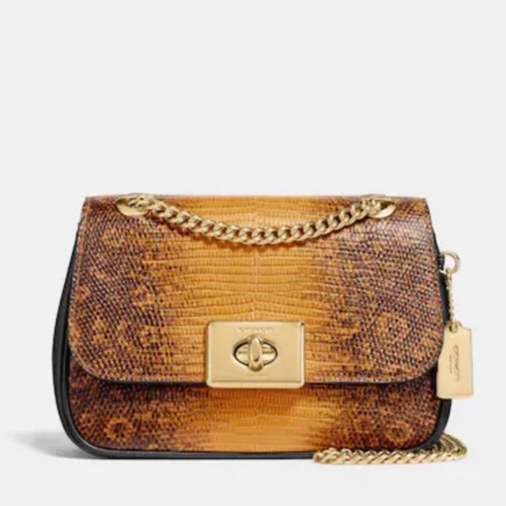 Coach Rare Cassidy Lizard Embossed Leather Turnlock Chain Crossbody Bag F72671